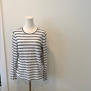 J.Crew Garment Dyed Black & Ivory Striped Long Sleeve Tee | Medium